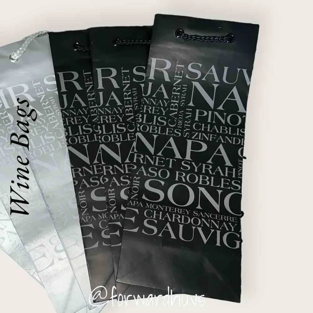 Wine Bottle Gift Bags (3) Black and (3) Silver with Tissue Paper
